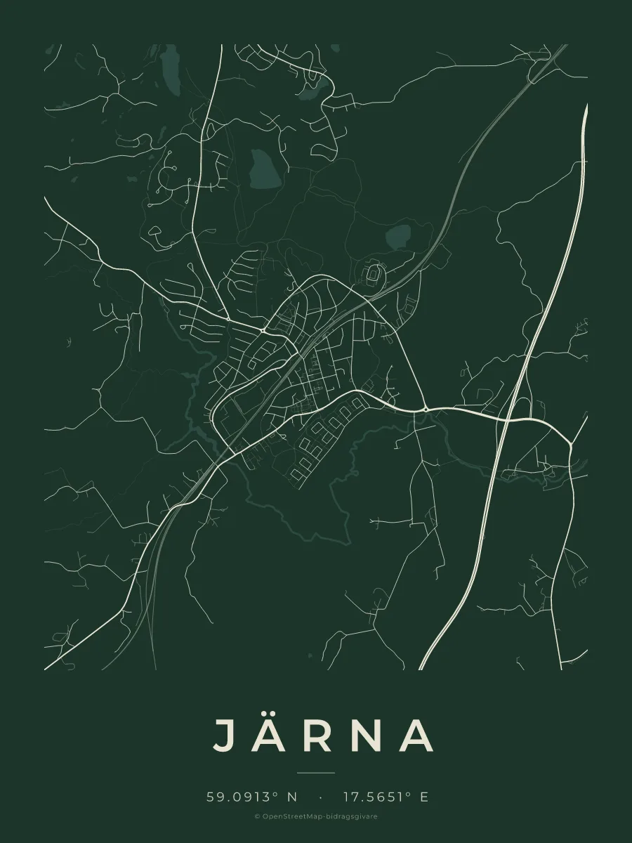 Kartposter över Järna i stilen Skog