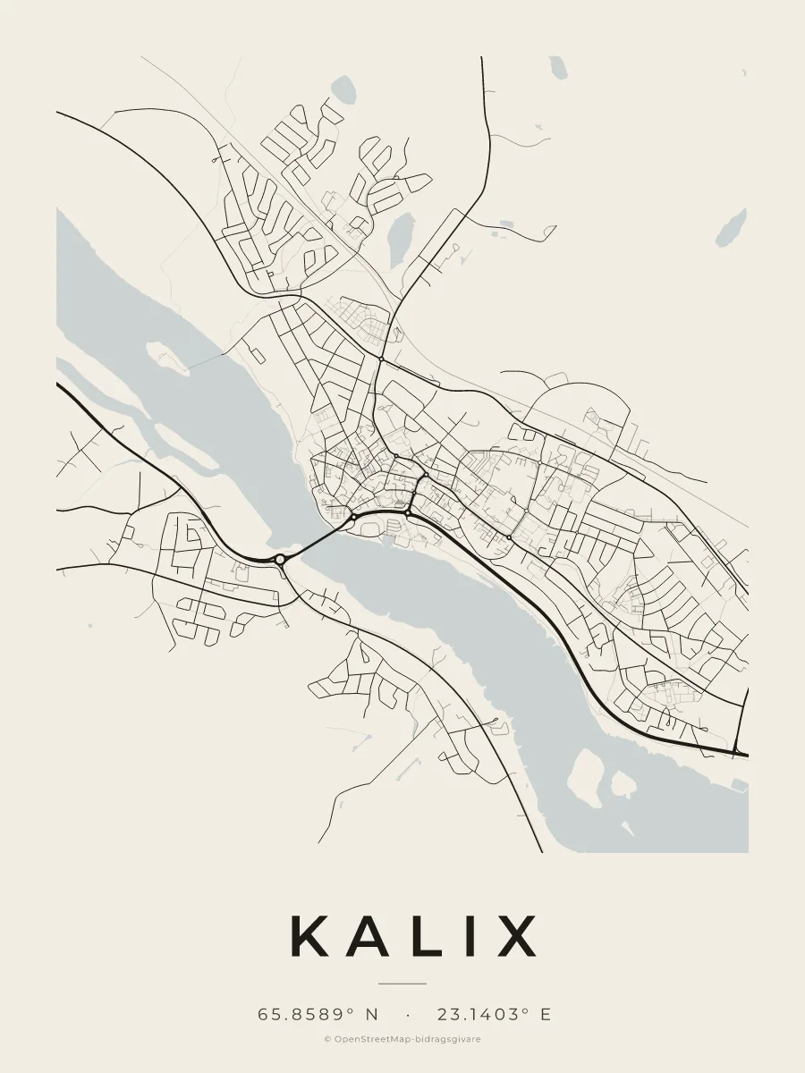 Kartposter över Kalix i stilen Papper