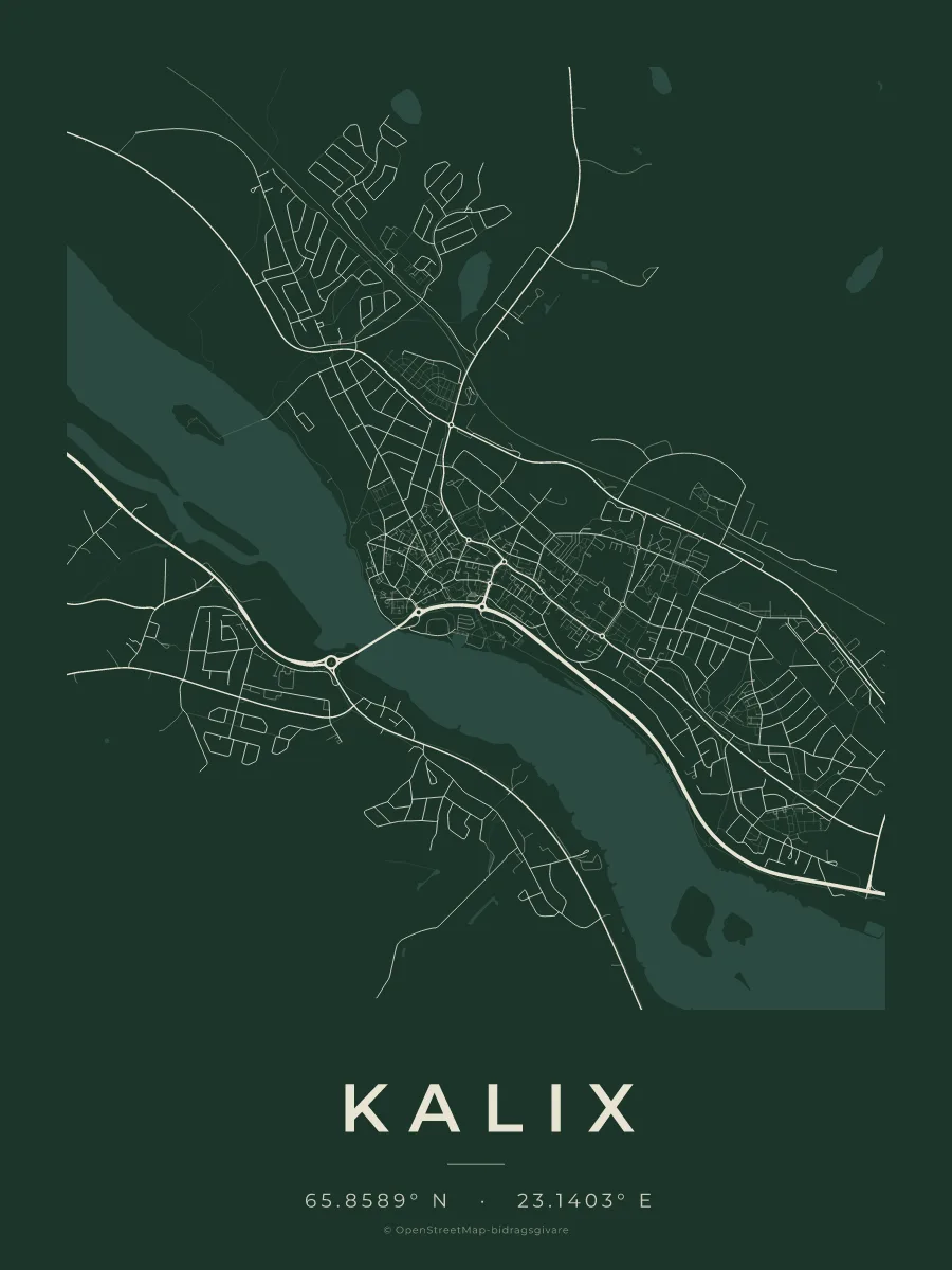 Kartposter över Kalix i stilen Skog