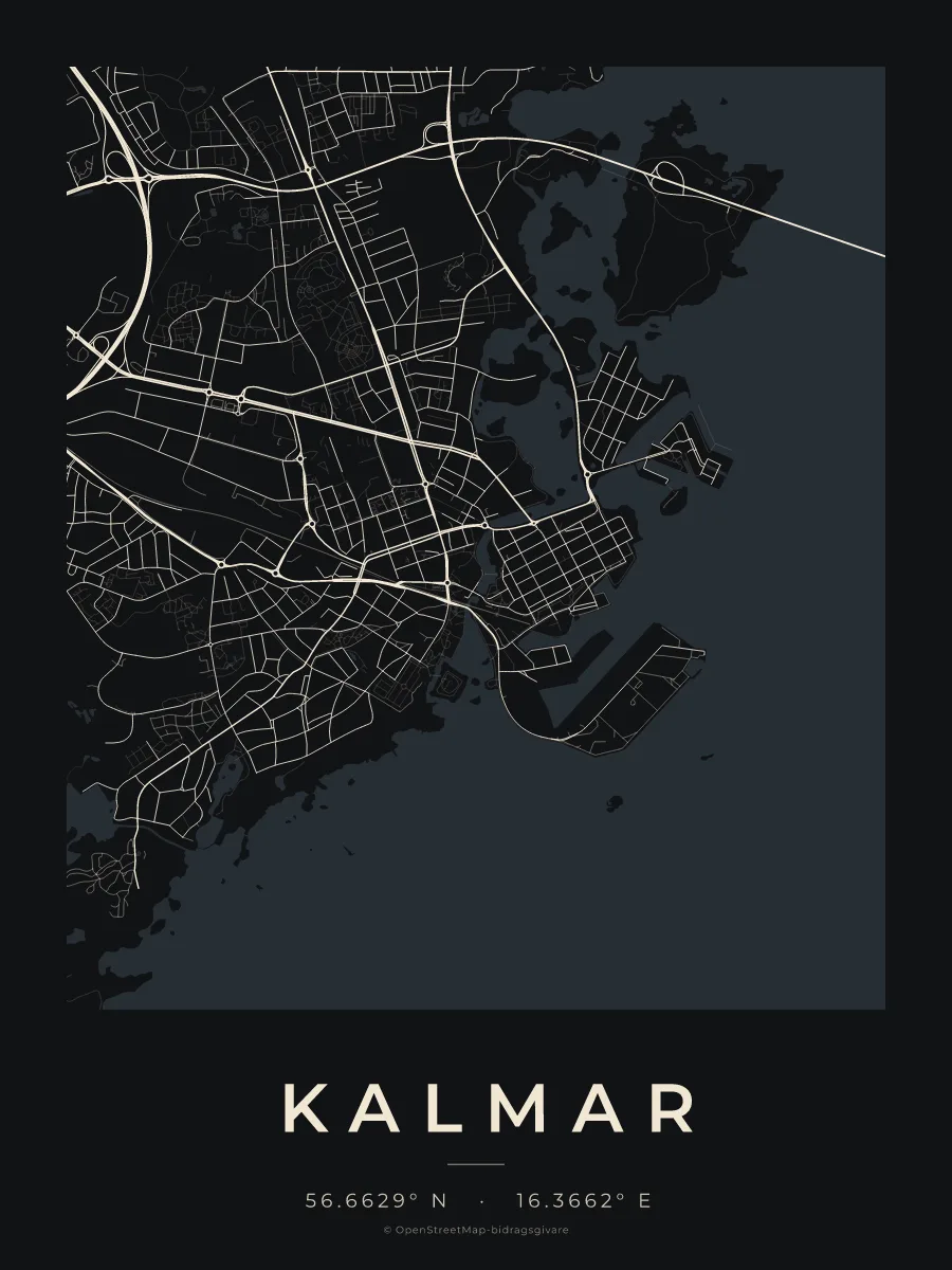 Kartposter över Kalmar i stilen Natt