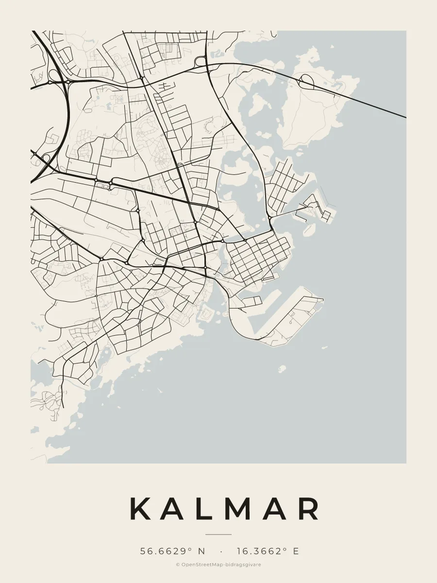 Kartposter över Kalmar i stilen Papper