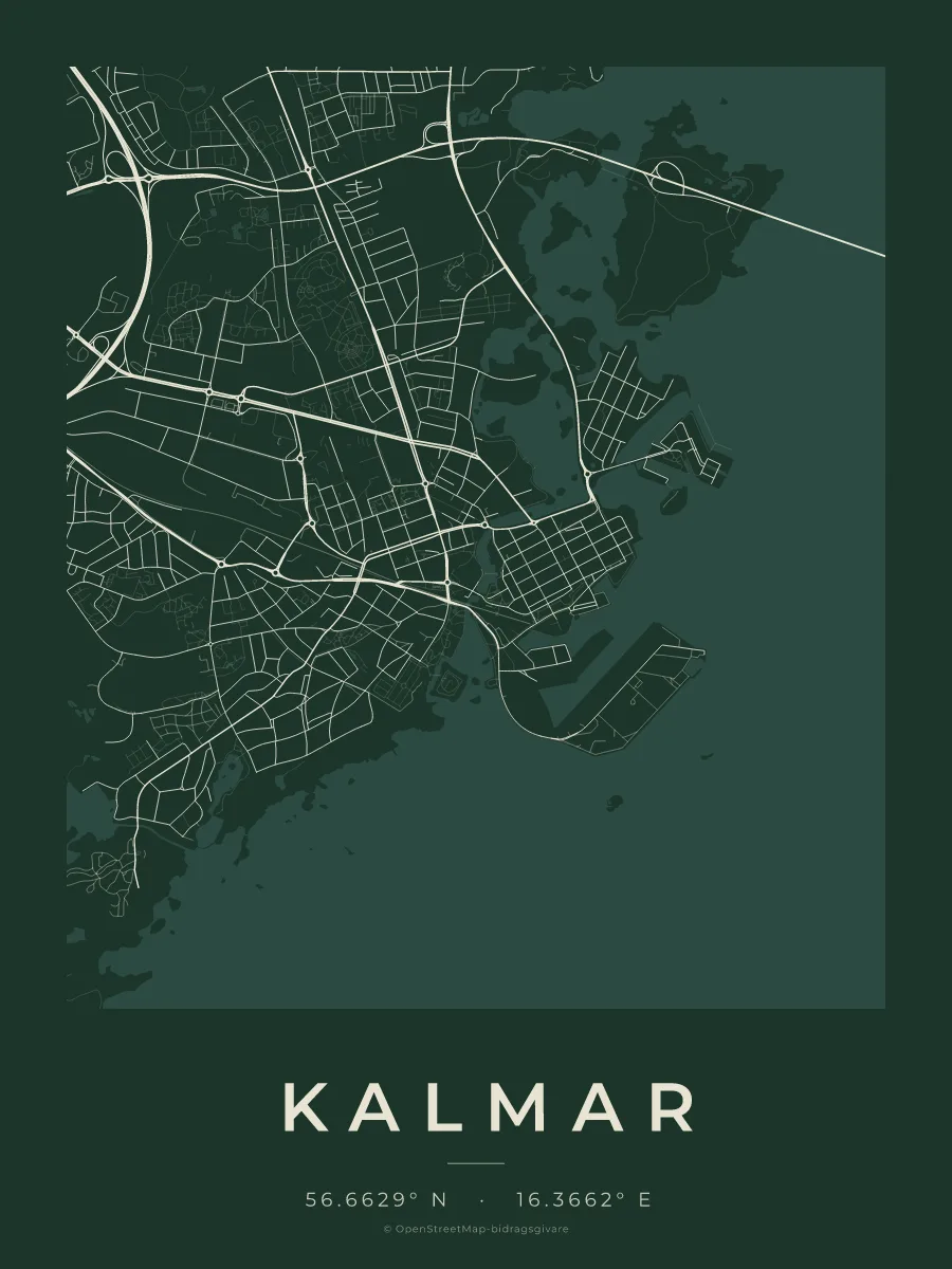 Kartposter över Kalmar i stilen Skog