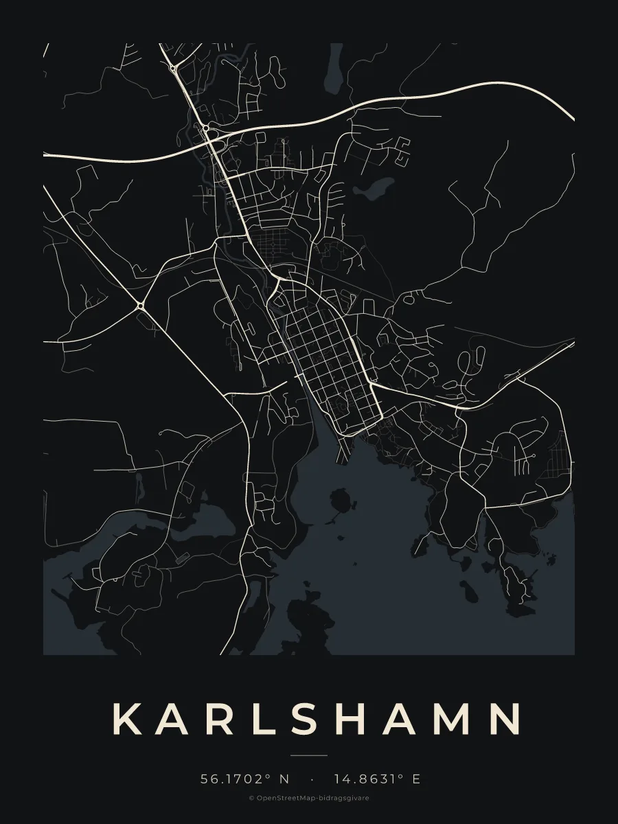 Kartposter över Karlshamn i stilen Natt