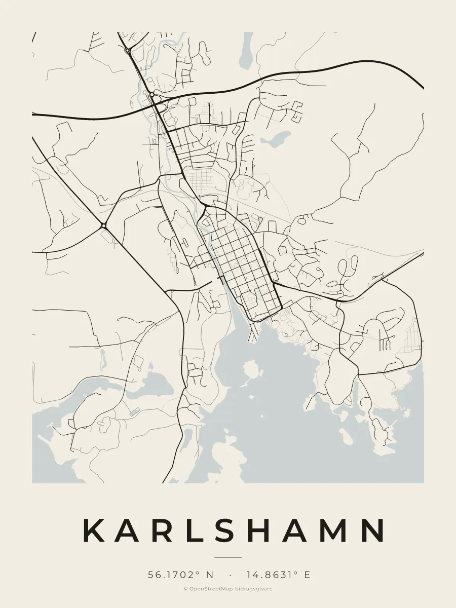 Kartposter över Karlshamn i stilen Papper