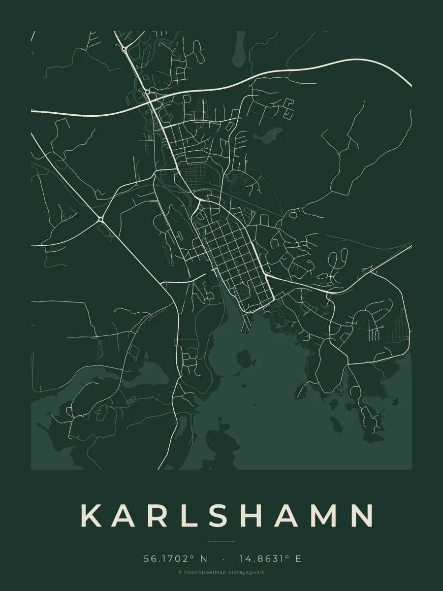 Kartposter över Karlshamn i stilen Skog