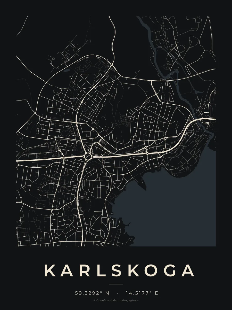 Kartposter över Karlskoga i stilen Natt