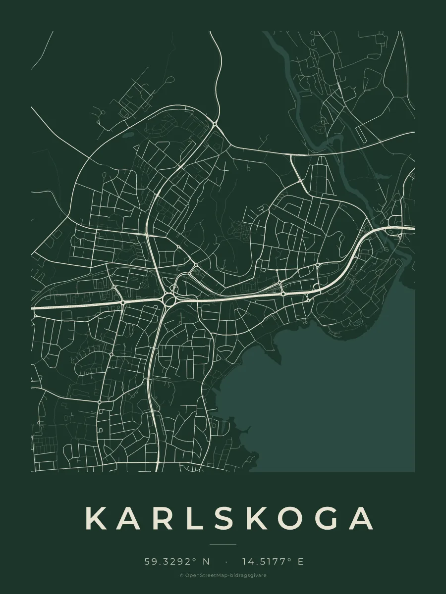 Kartposter över Karlskoga i stilen Skog