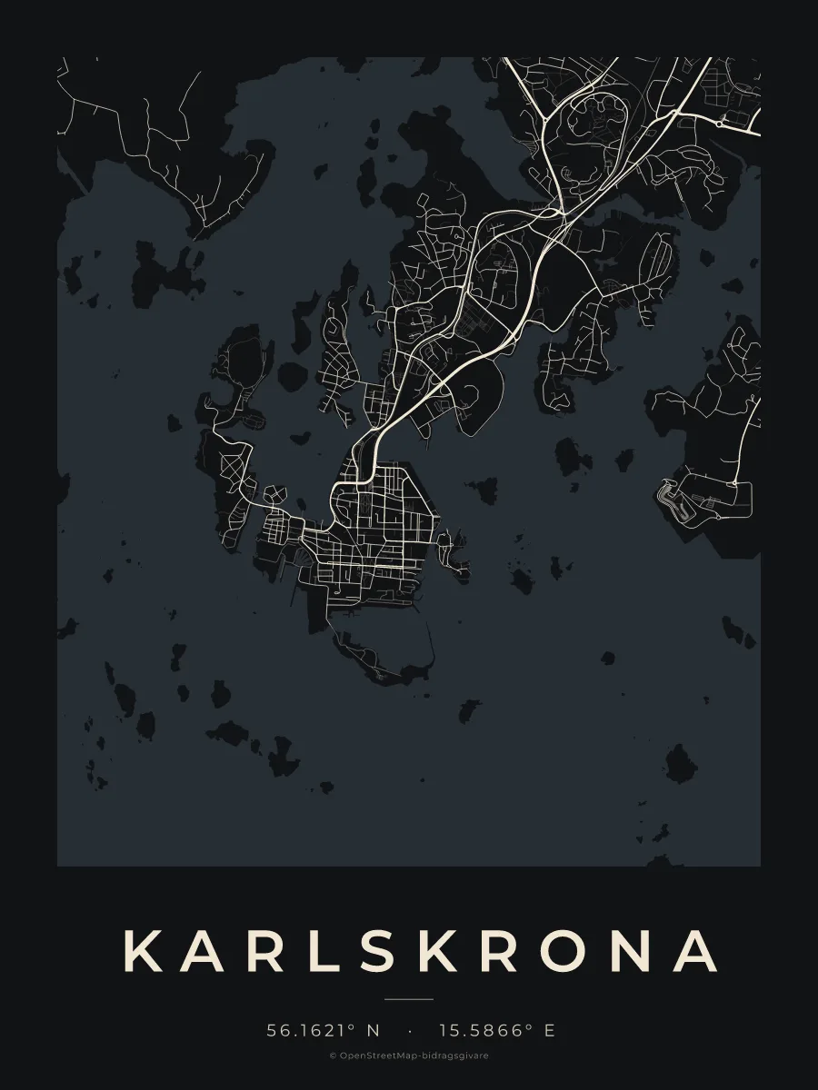 Kartposter över Karlskrona i stilen Natt