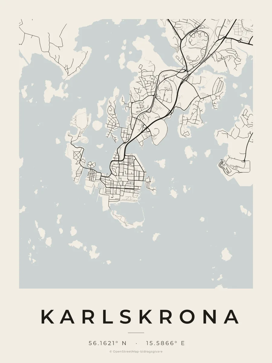 Kartposter över Karlskrona i stilen Papper