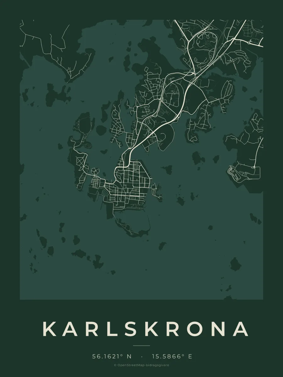 Kartposter över Karlskrona i stilen Skog