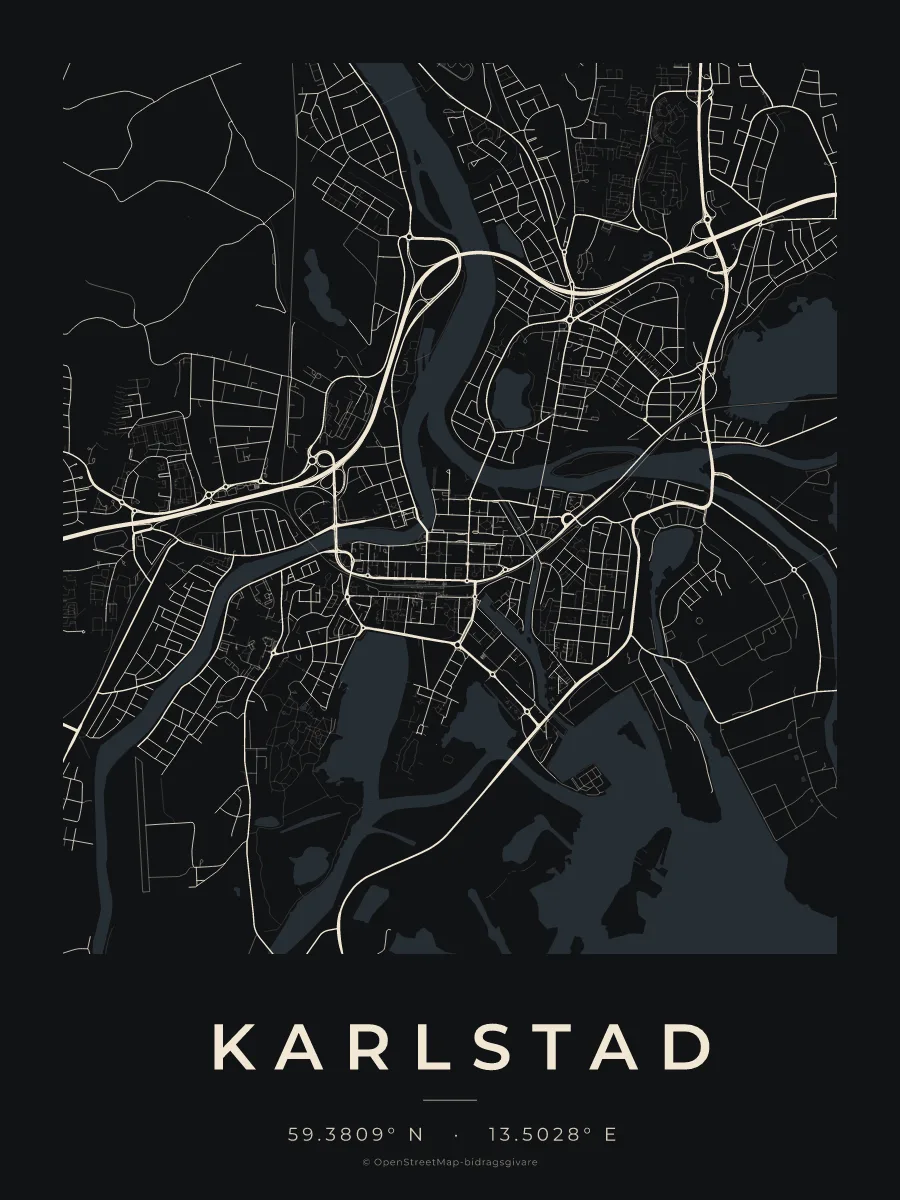 Kartposter över Karlstad i stilen Natt