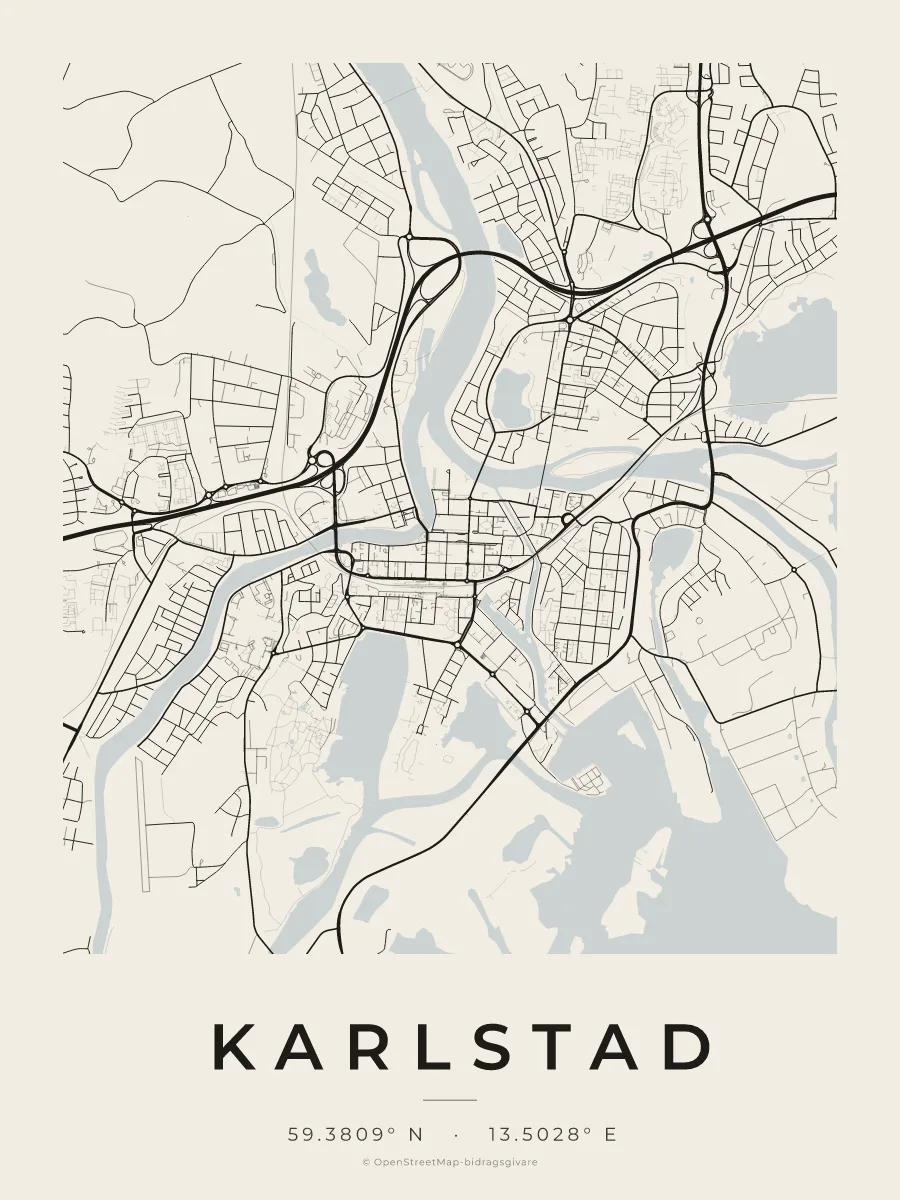 Kartposter över Karlstad i stilen Papper