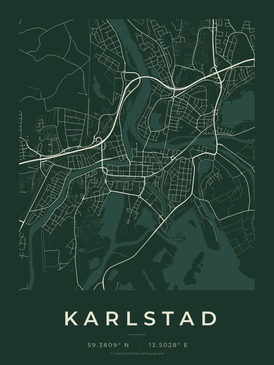 Kartposter över Karlstad i stilen Skog