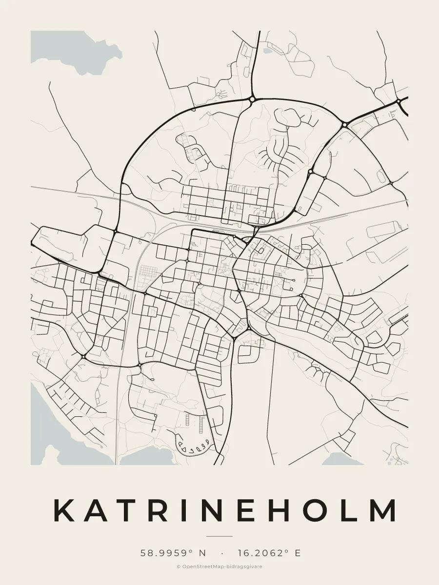 Kartposter över Katrineholm i stilen Papper