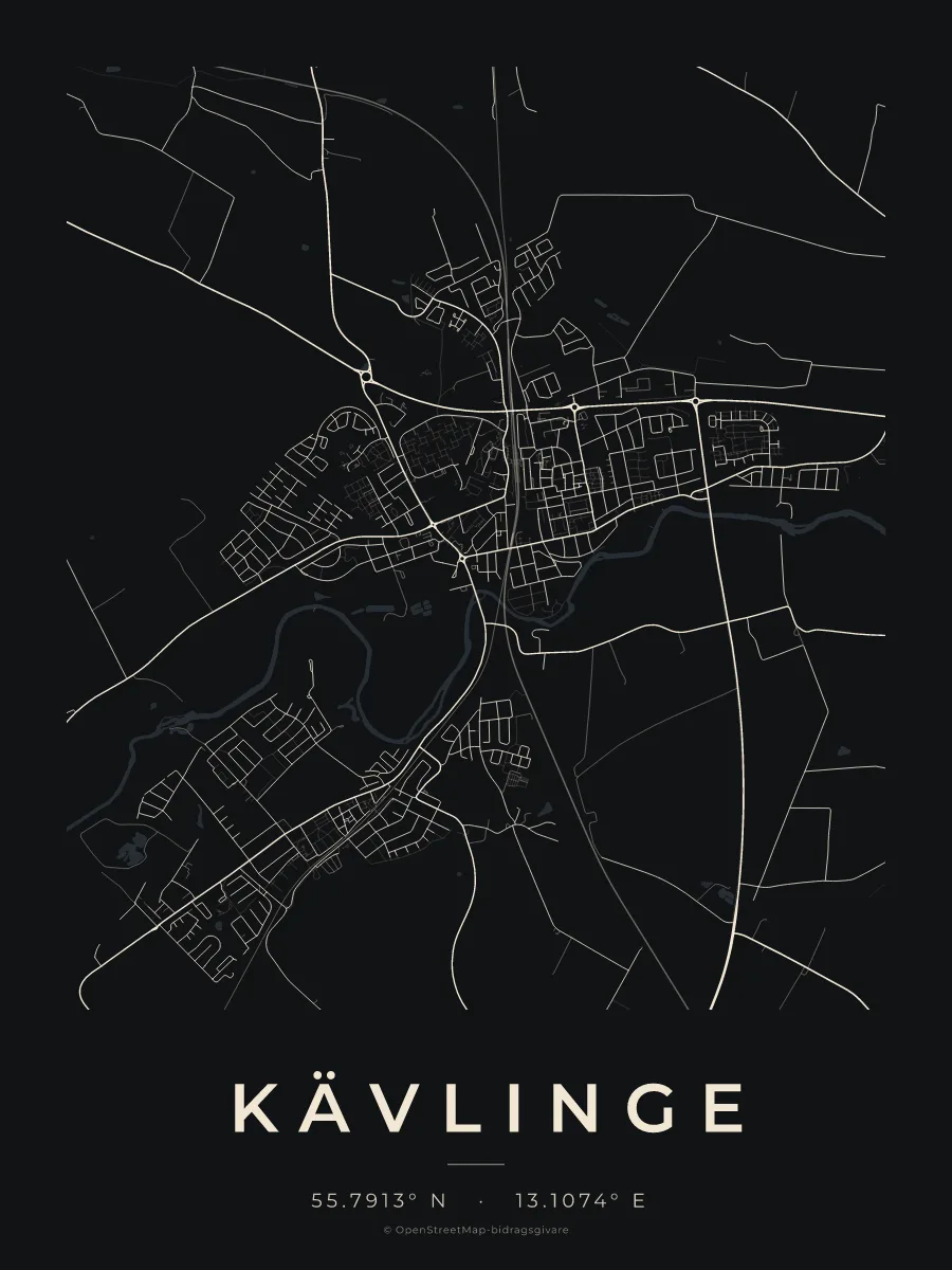 Kartposter över Kävlinge i stilen Natt