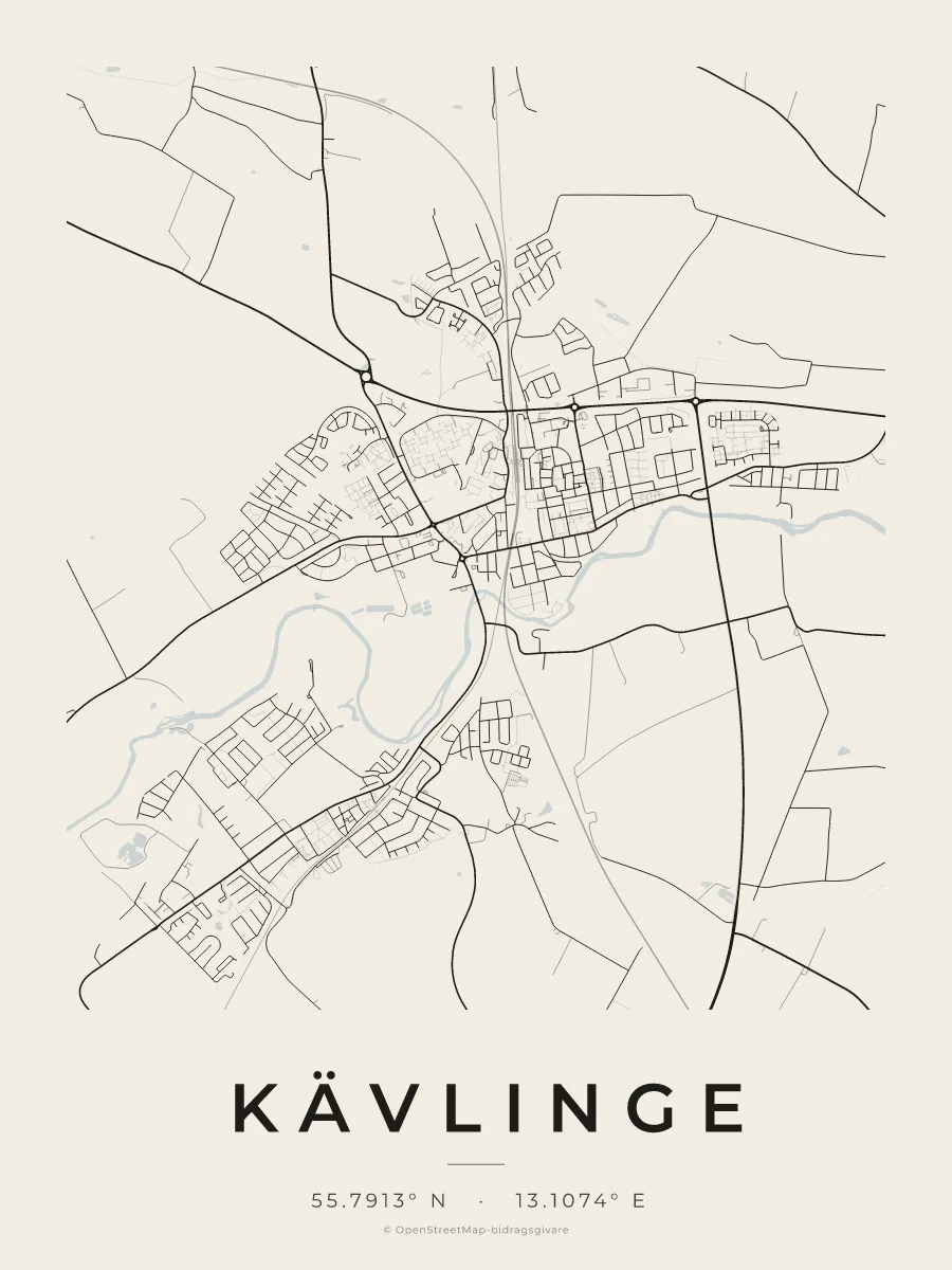 Kartposter över Kävlinge i stilen Papper