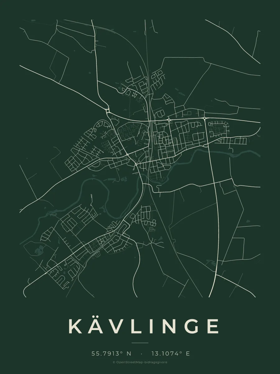 Kartposter över Kävlinge i stilen Skog