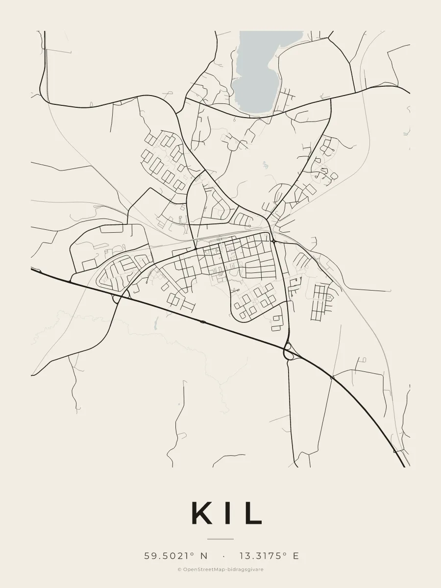 Kartposter över Kil i stilen Papper