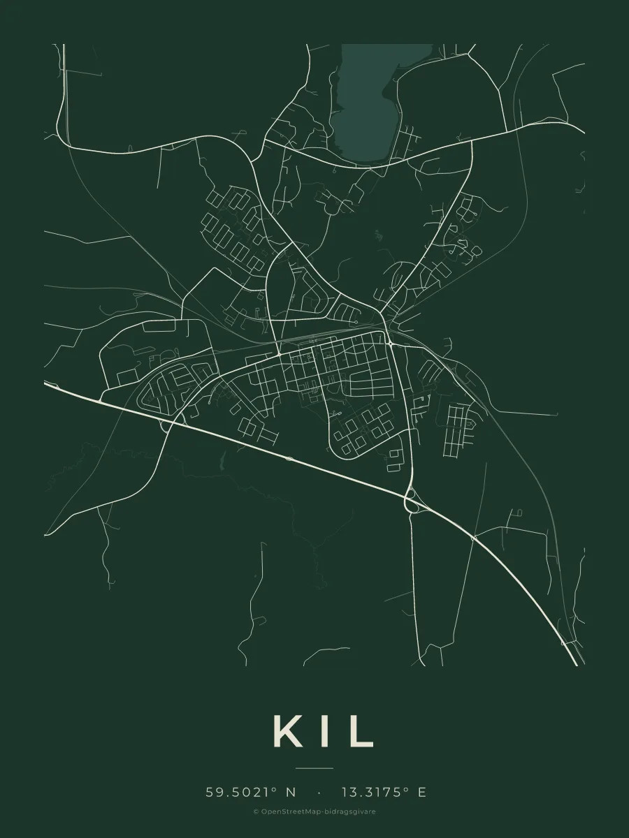Kartposter över Kil i stilen Skog