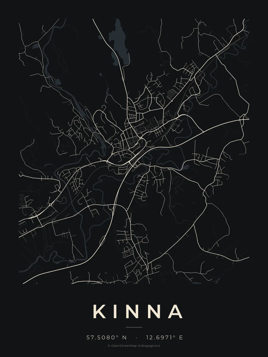 Kartposter över Kinna i stilen Natt