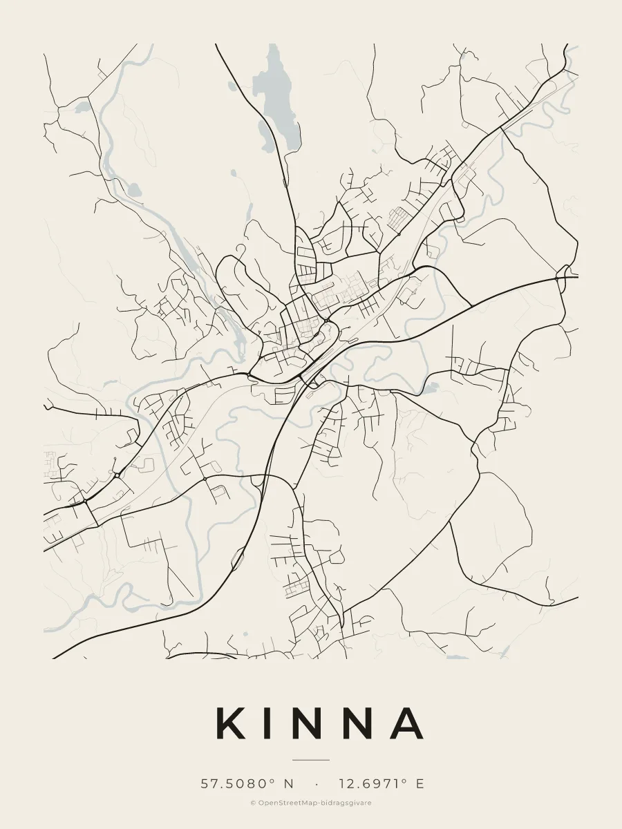 Kartposter över Kinna i stilen Papper