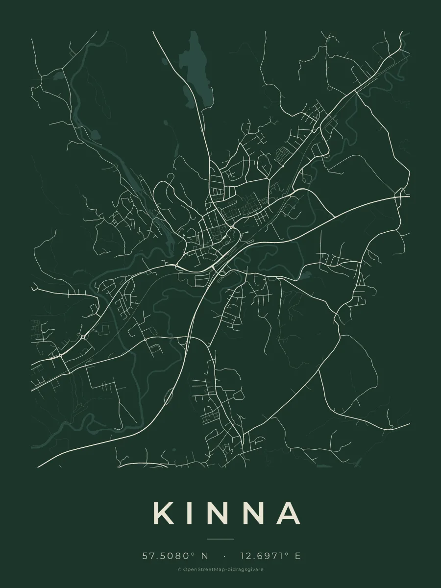 Kartposter över Kinna i stilen Skog