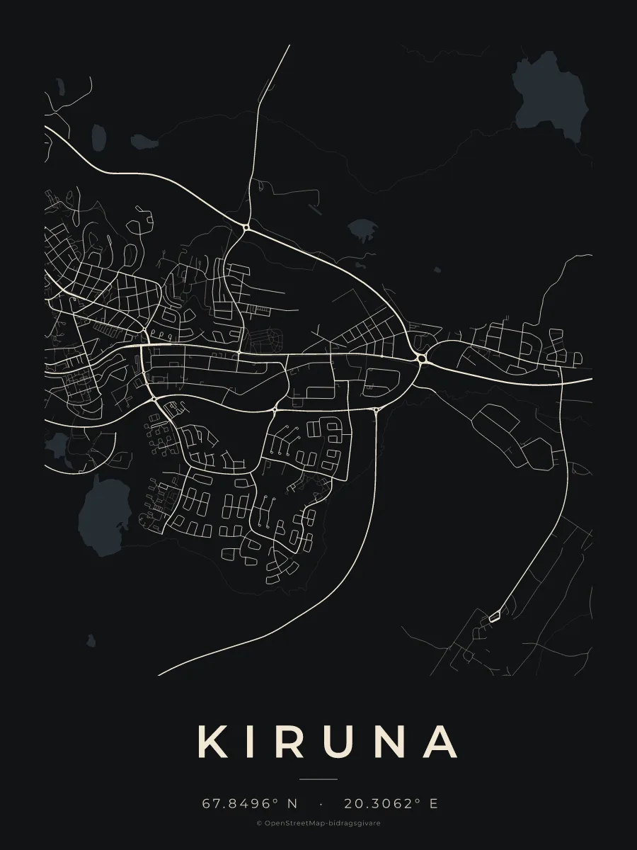 Kartposter över Kiruna i stilen Natt