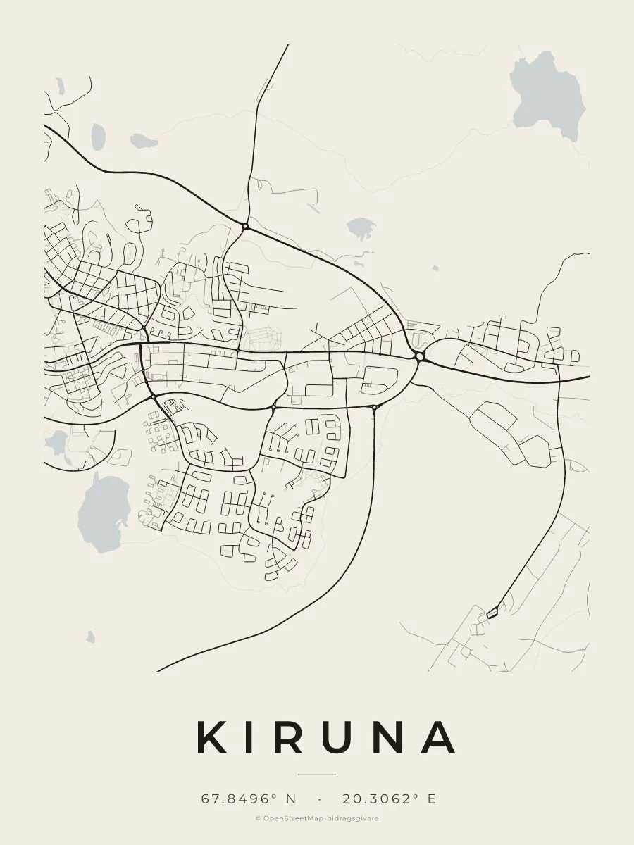 Kartposter över Kiruna i stilen Papper