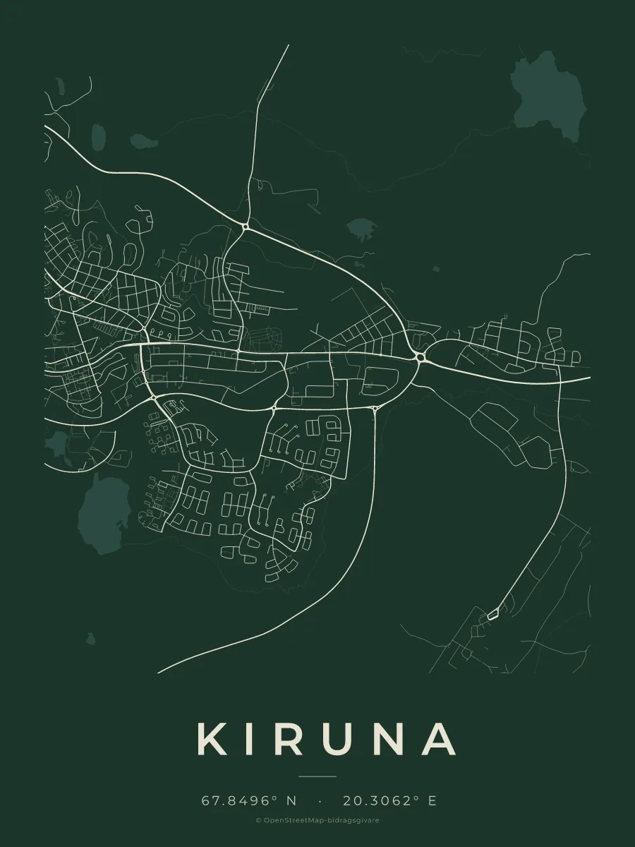 Kartposter över Kiruna i stilen Skog