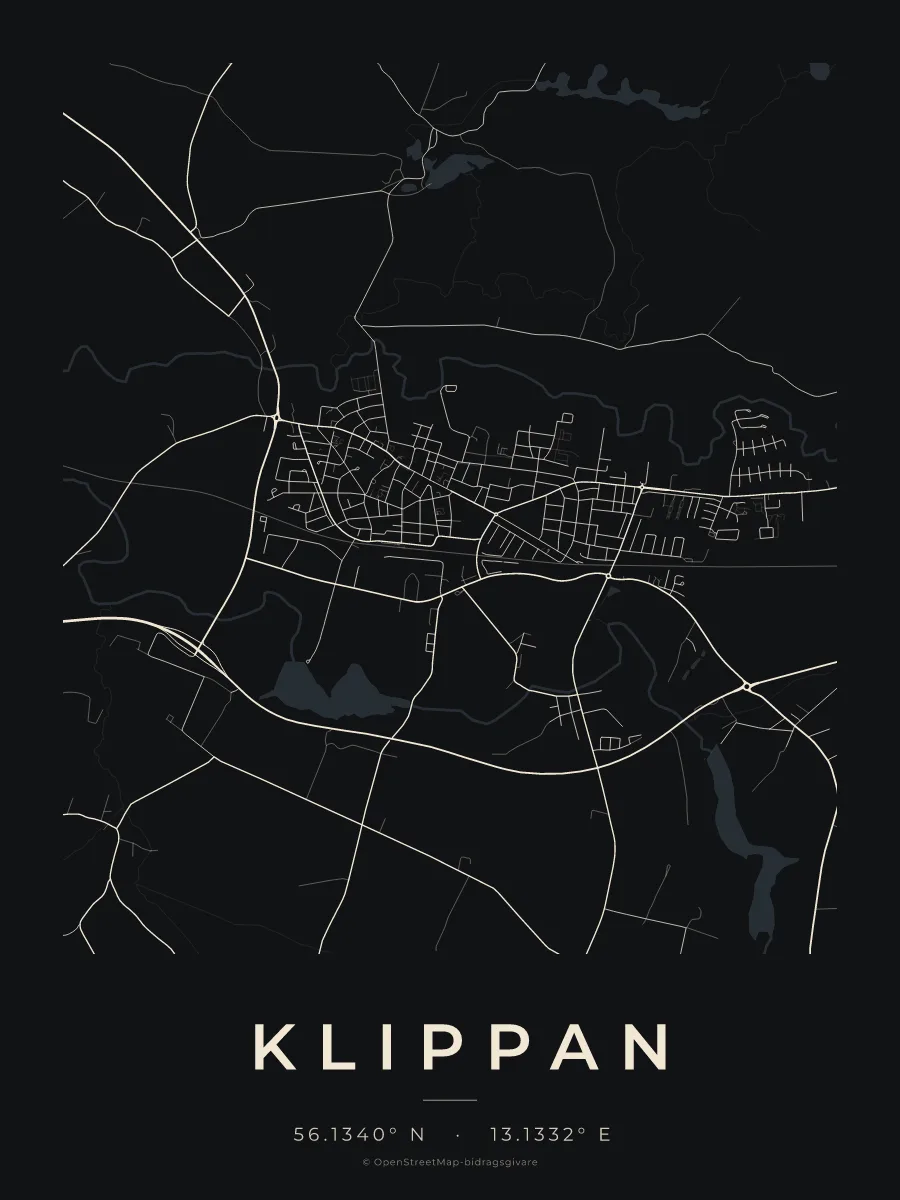 Kartposter över Klippan i stilen Natt