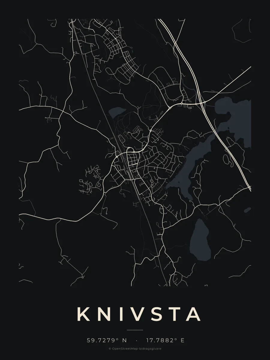 Kartposter över Knivsta i stilen Natt