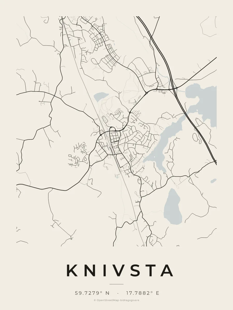 Kartposter över Knivsta i stilen Papper