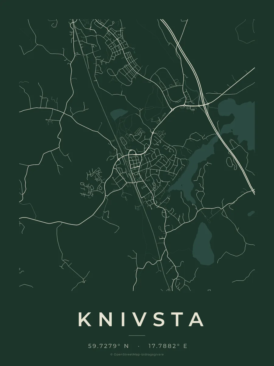 Kartposter över Knivsta i stilen Skog