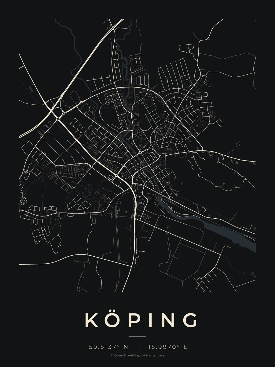 Kartposter över Köping i stilen Natt