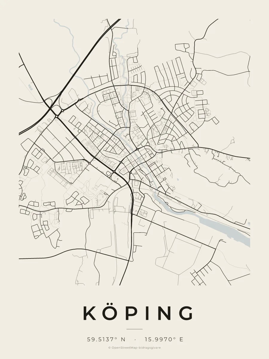 Kartposter över Köping i stilen Papper