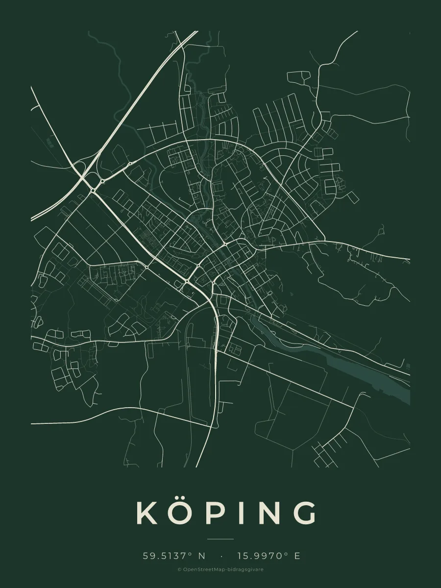 Kartposter över Köping i stilen Skog