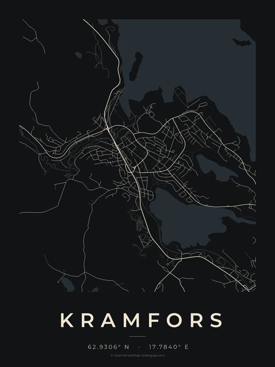 Kartposter över Kramfors i stilen Natt