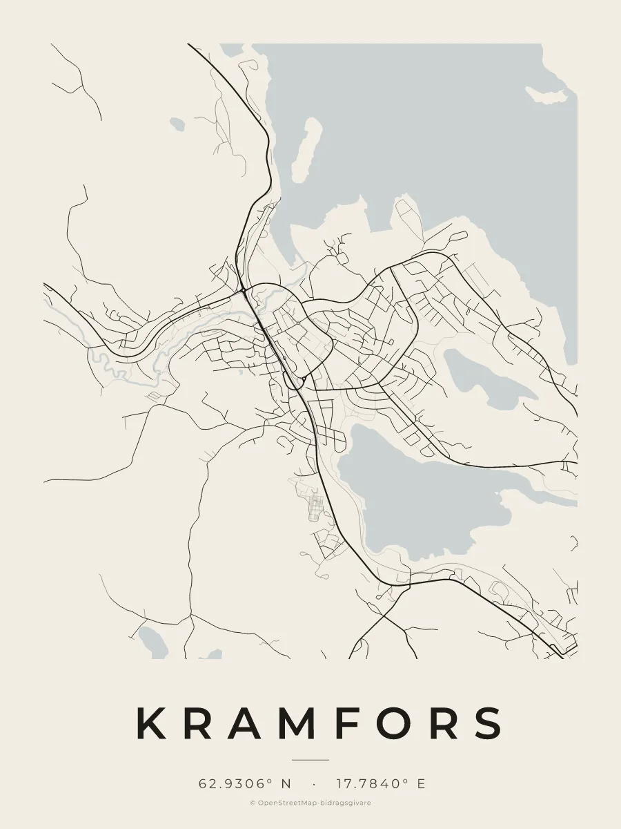 Kartposter över Kramfors i stilen Papper