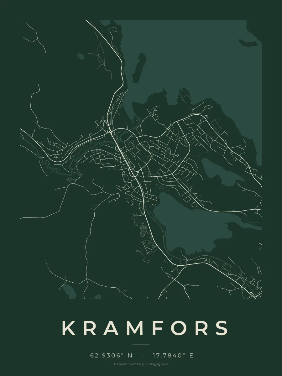 Kartposter över Kramfors i stilen Skog