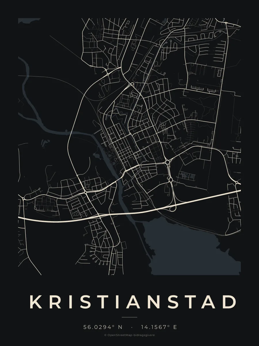 Kartposter över Kristianstad i stilen Natt
