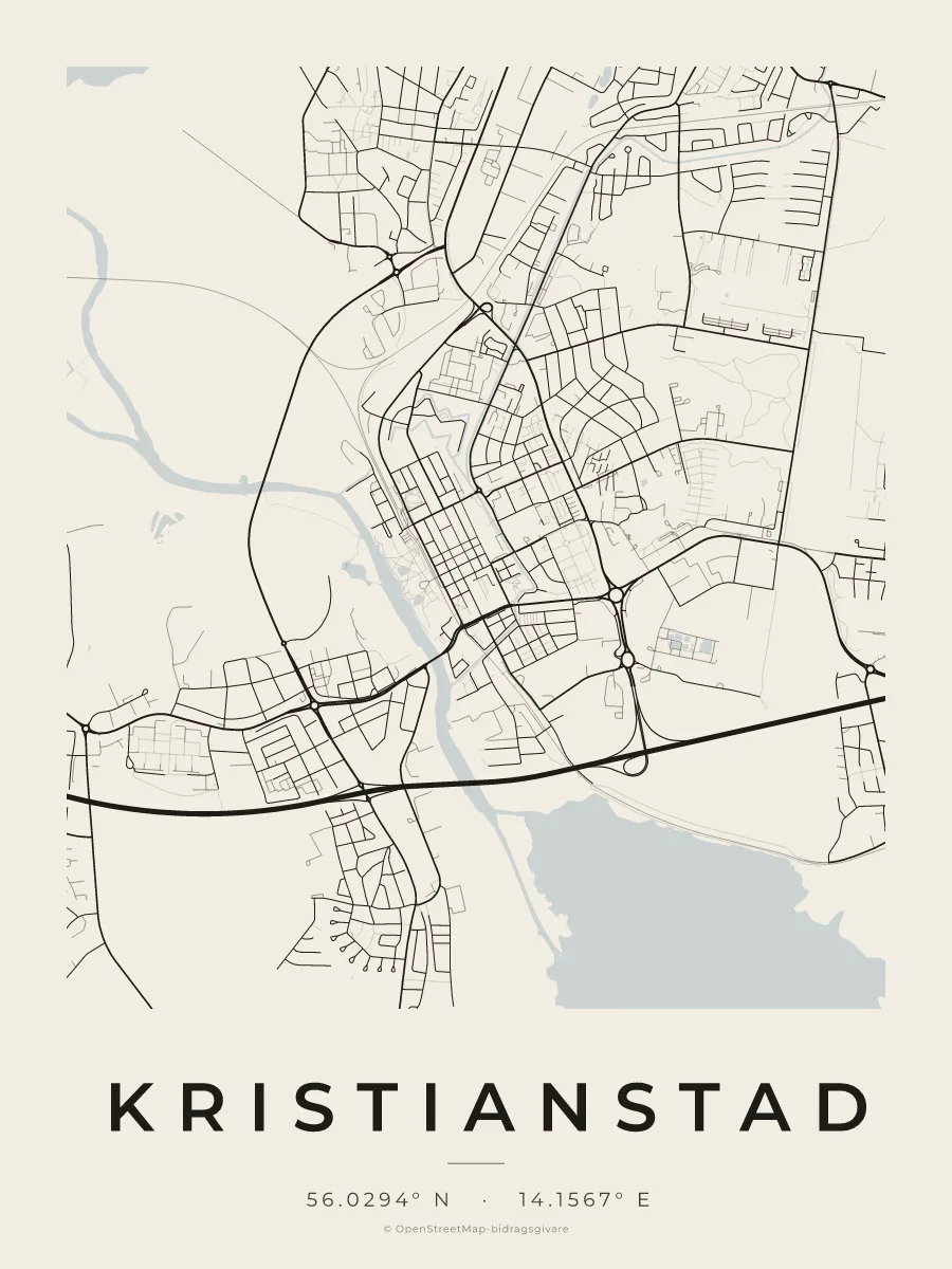 Kartposter över Kristianstad i stilen Papper