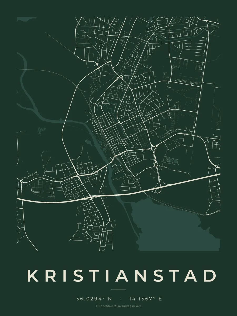 Kartposter över Kristianstad i stilen Skog