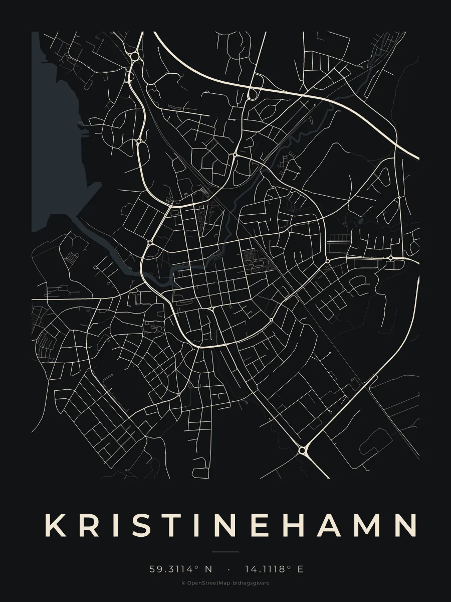 Kartposter över Kristinehamn i stilen Natt