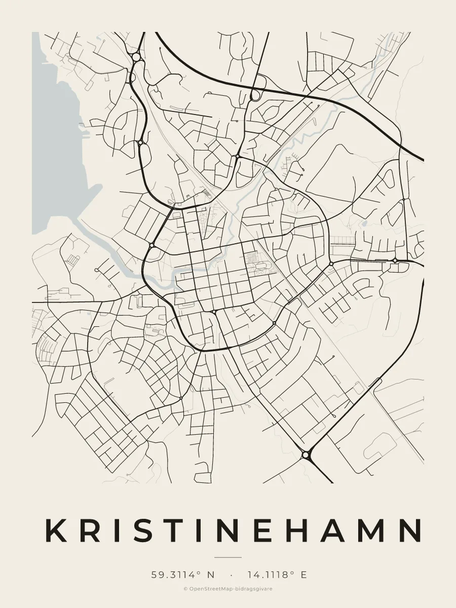 Kartposter över Kristinehamn i stilen Papper