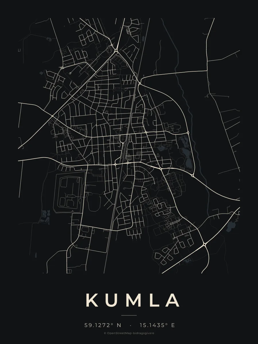 Kartposter över Kumla i stilen Natt