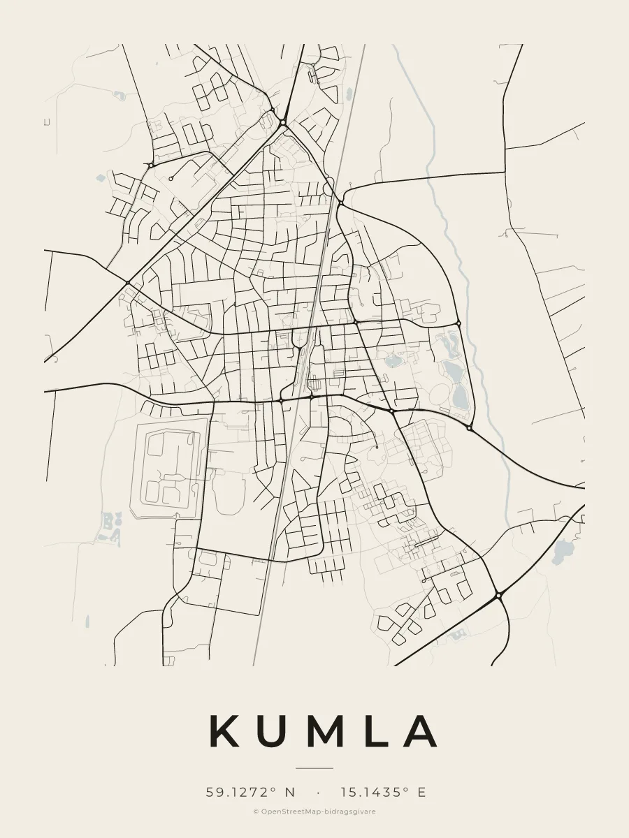 Kartposter över Kumla i stilen Papper