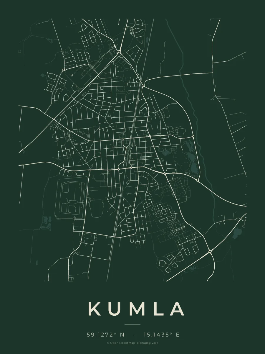 Kartposter över Kumla i stilen Skog