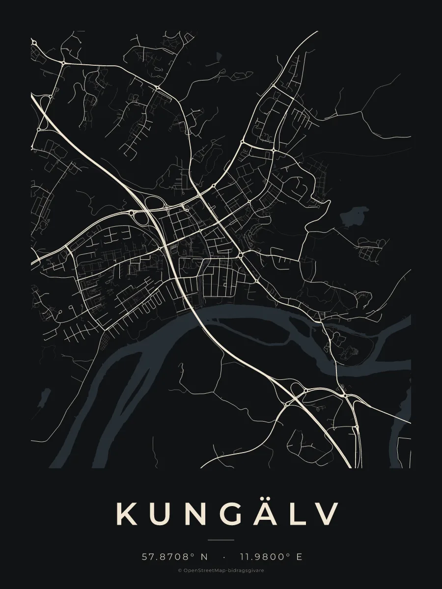 Kartposter över Kungälv i stilen Natt