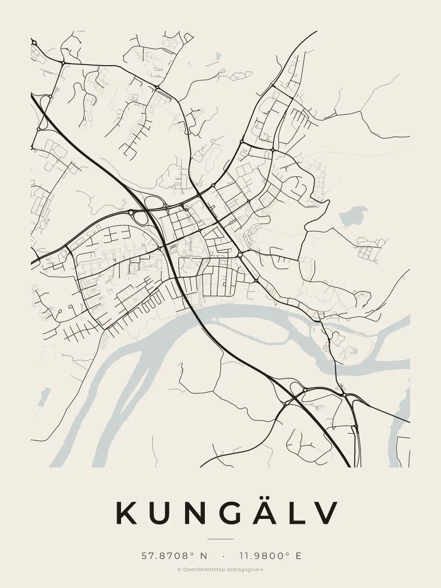 Kartposter över Kungälv i stilen Papper