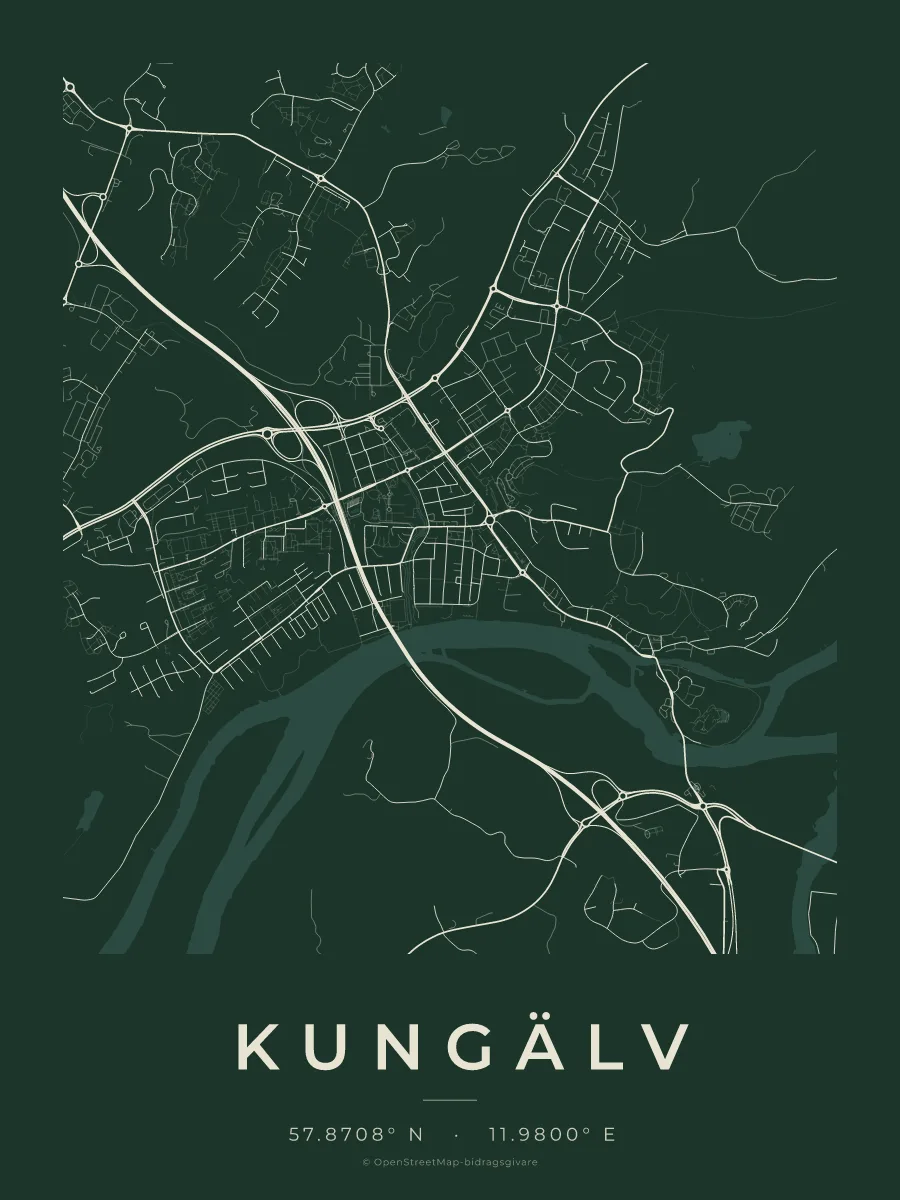 Kartposter över Kungälv i stilen Skog